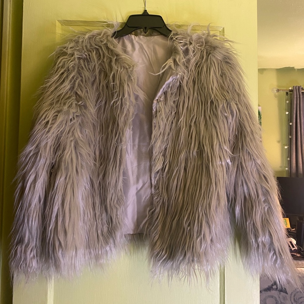 Long Sleeve Fuzzy Furry Grey Jacket | Costume Jacket Halloween Accessory